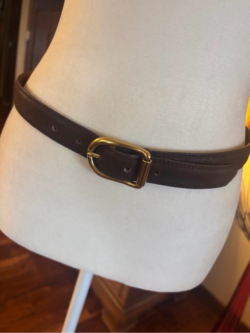 Coach Dark Brown Suede Leather Belt with Gold Buckle - M - Picture 2 of 8